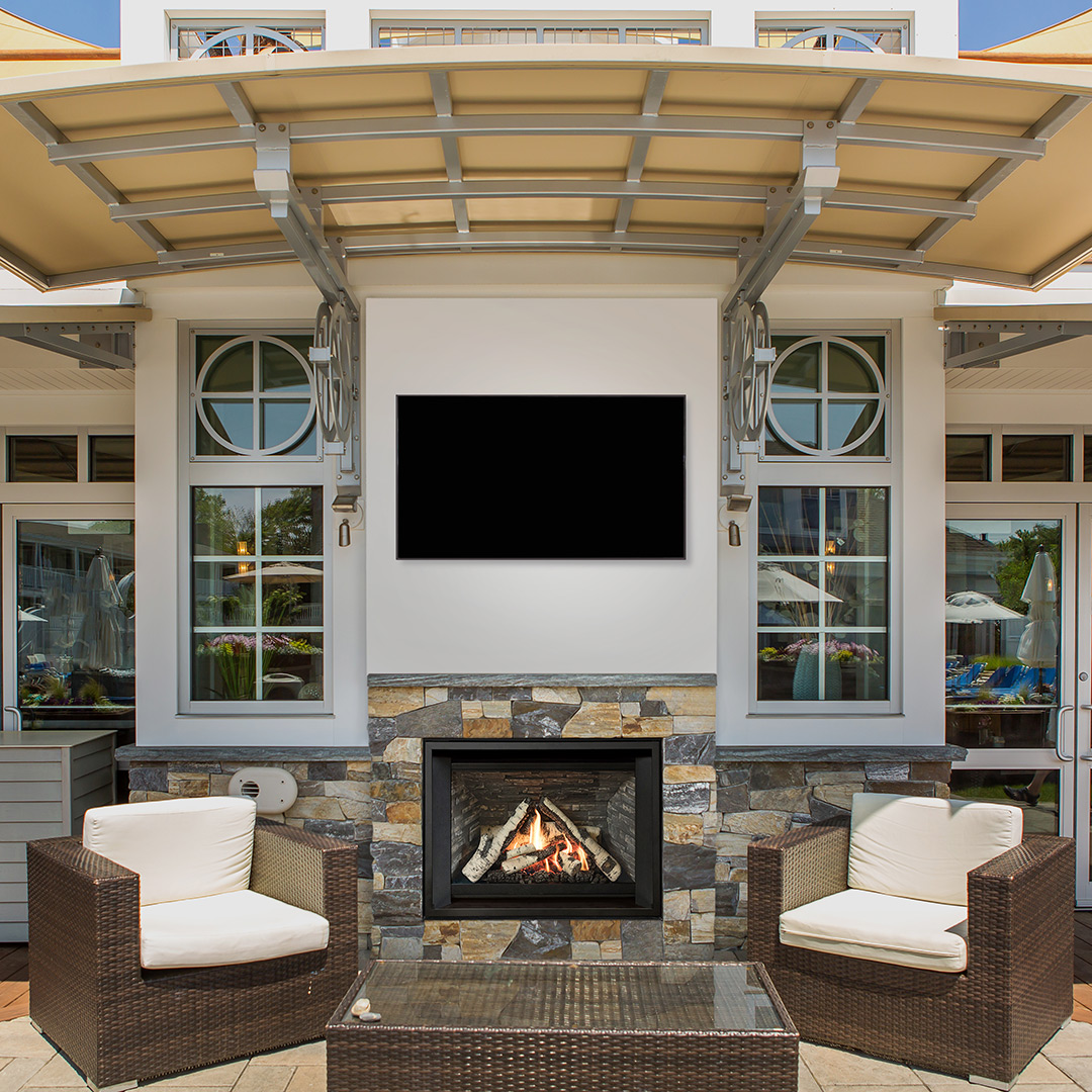 Outdoor gas fireplace in Northfield & Plymouth