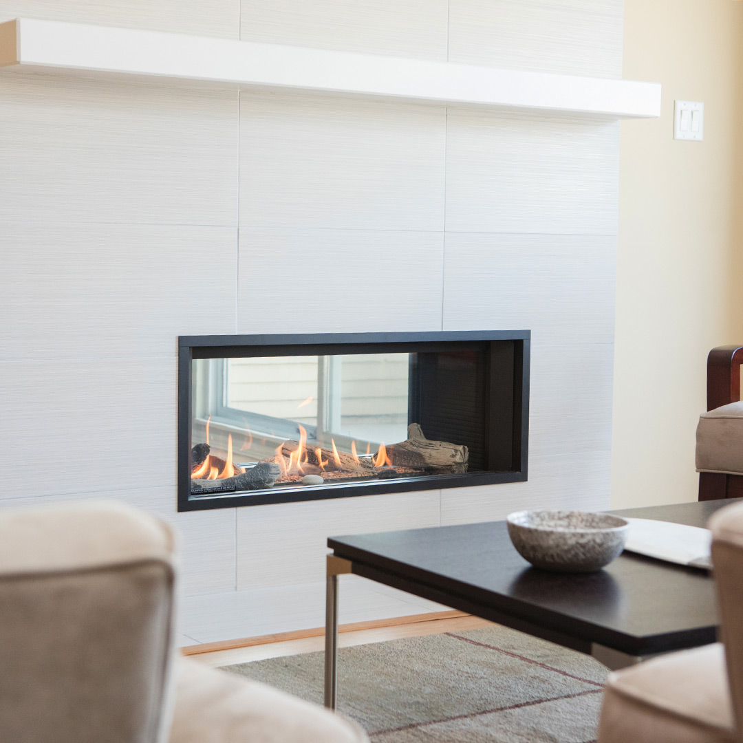 See through linear fireplace available for installation in Blaine & Stillwater MN